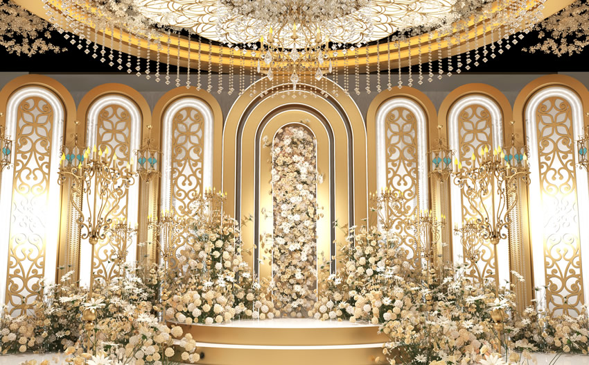 王益香槟色调婚礼堂效果展示